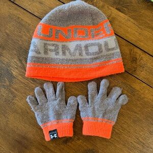 Under Armour Kids' Vibrant Orange and Gray Hat and Gloves Set